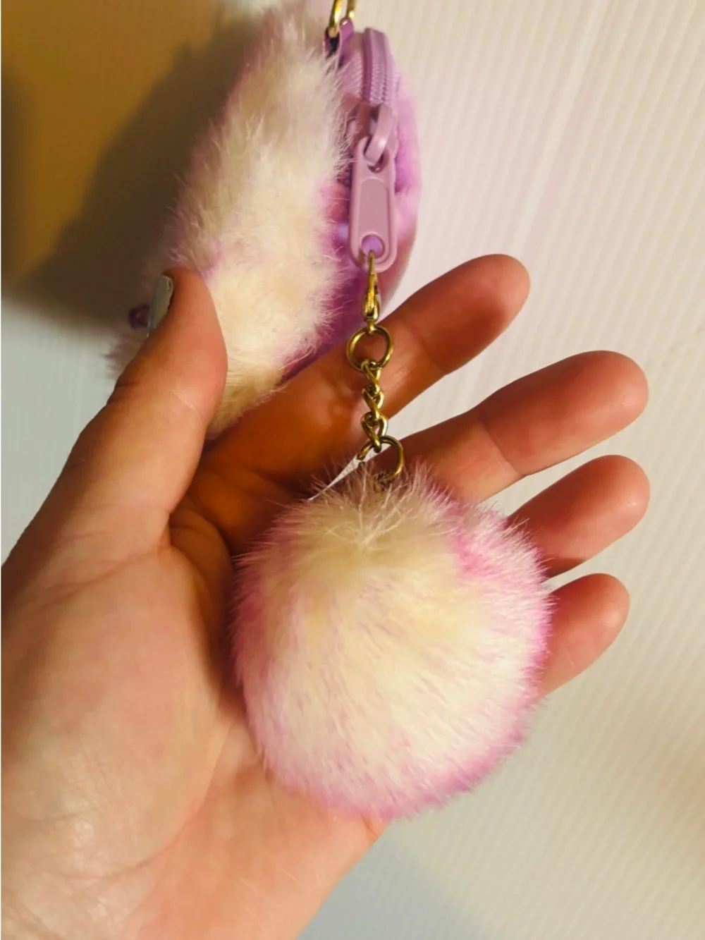 TY Plush Pink Faux Fur Crossbody Bag with Chain Strap